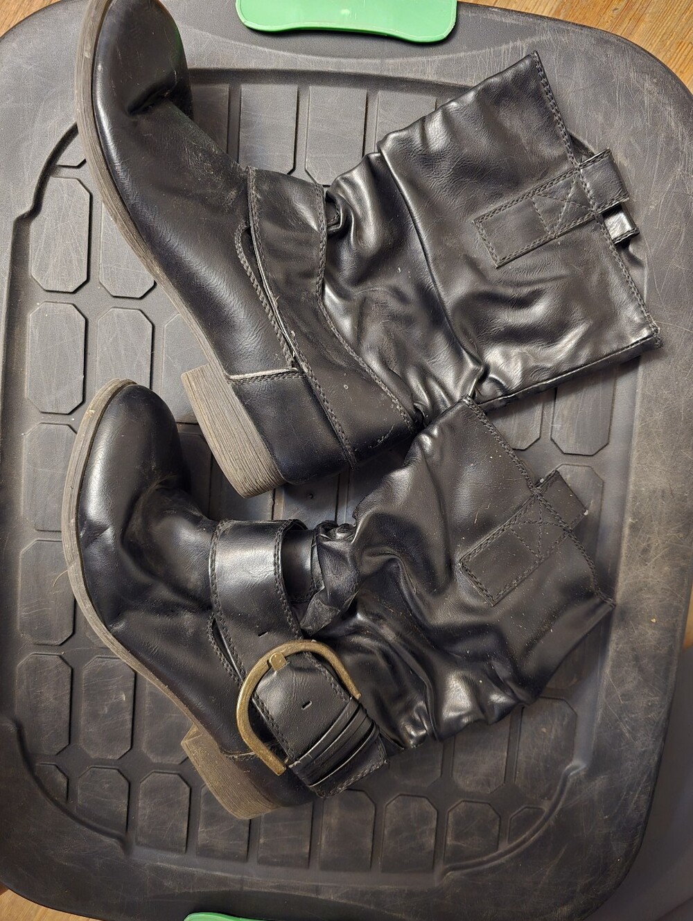 American Eagle Outfitters Black Leather Mid-Calf Buckle Boots